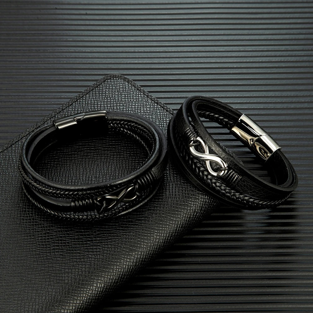 Men's Bracelet Black Leather Stainless Steel | Classic-3