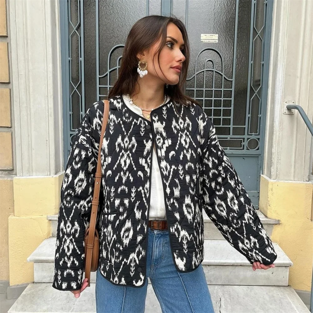 Women Quilted Jacket Printed Short Coat | Elegance-3