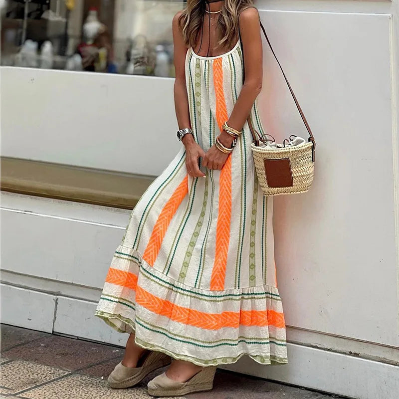 Women Striped Boho Maxi Dress | Encarnación