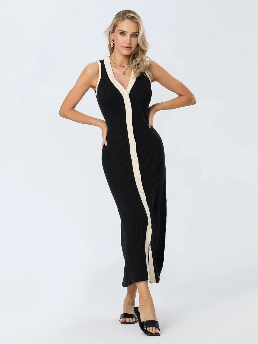 Women Button Front Ribbed Dress | Eliza