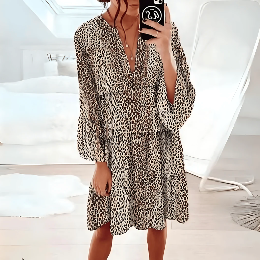 Women Animal Print Ruffle Tunic Dress | Mila