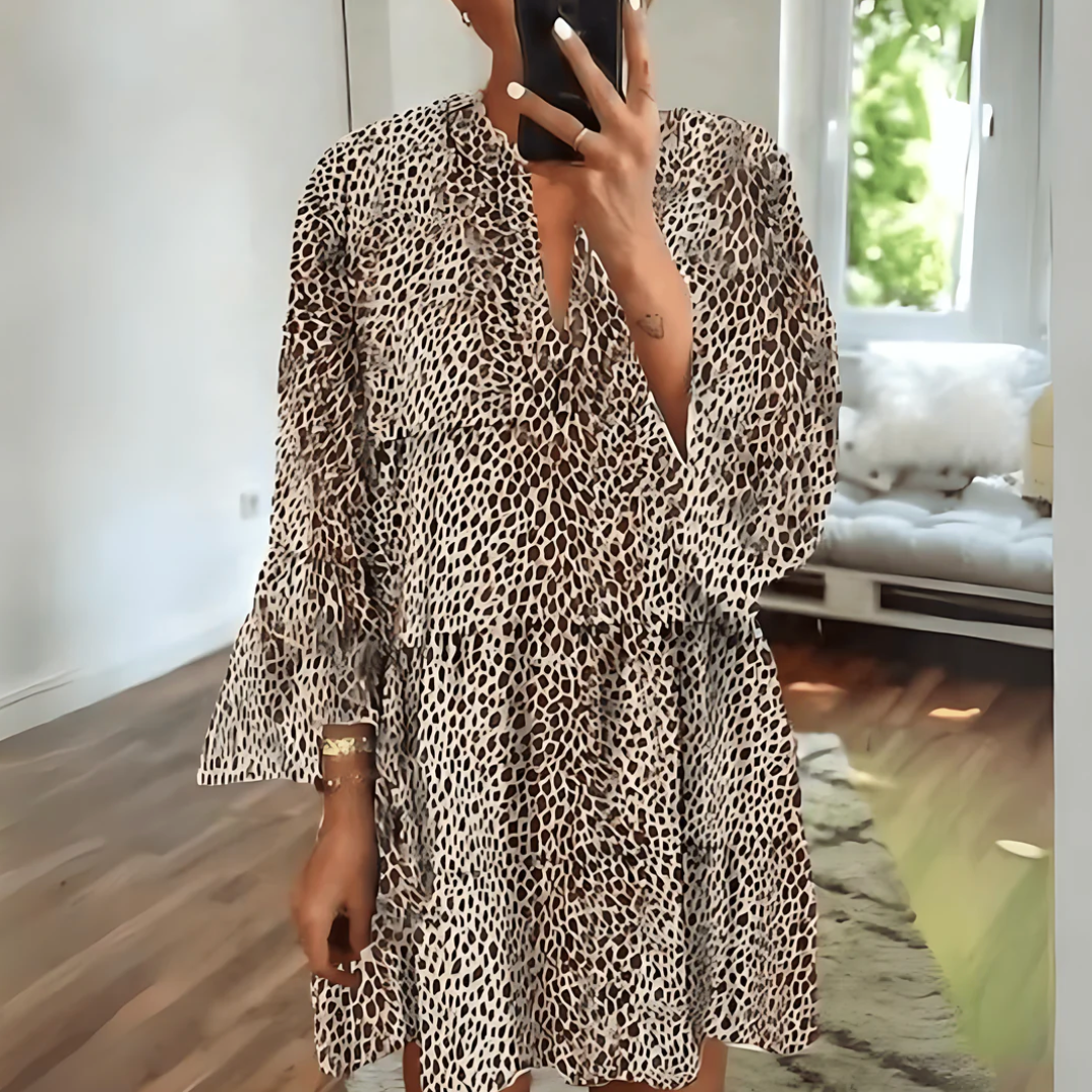 Women Animal Print Ruffle Tunic Dress | Mila