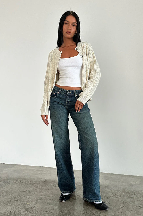 Women Striped Knit Tank Top with Relaxed Denim Jeans | Emma