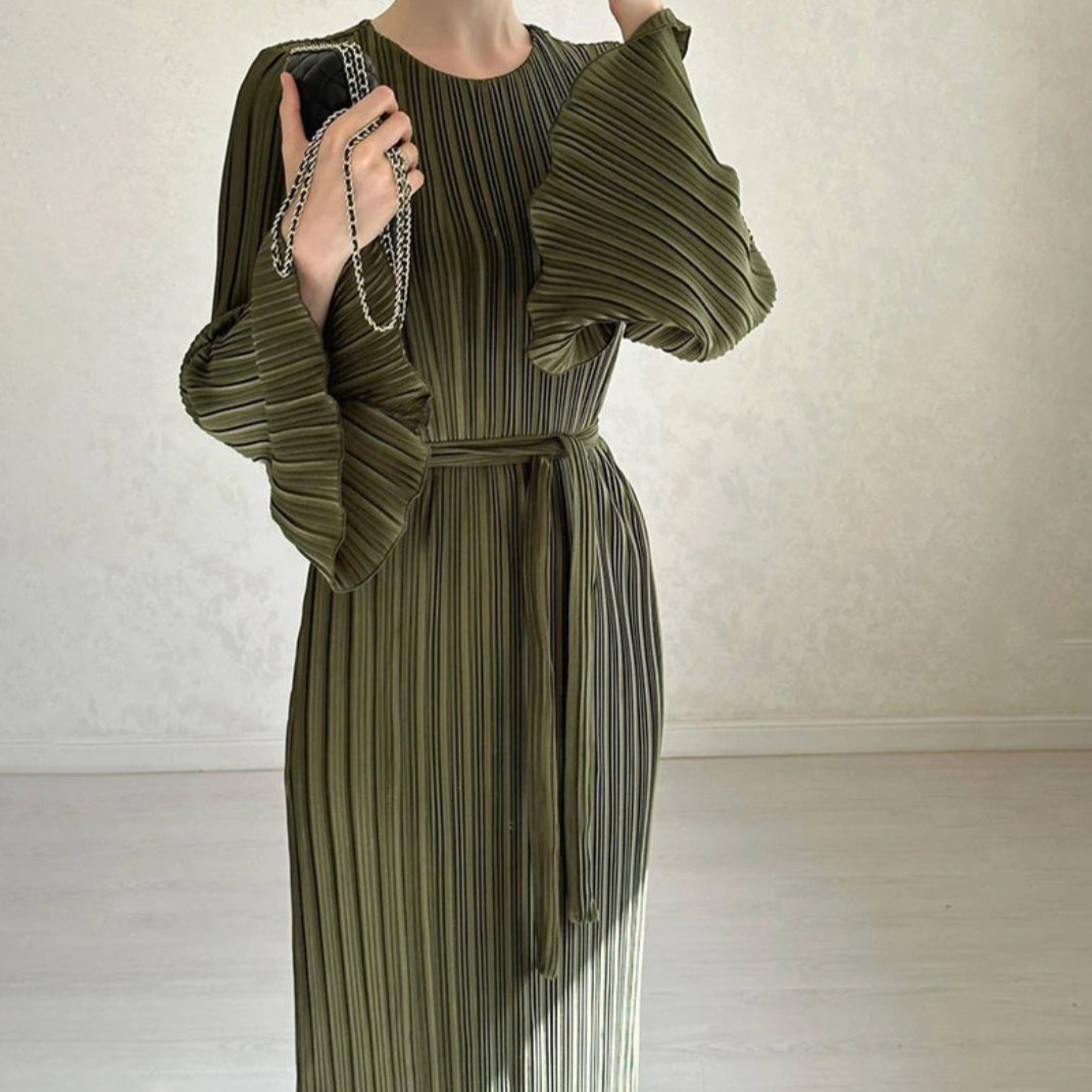 Women Pleated Ruffle Sleeves Maxi Dress | Hollie