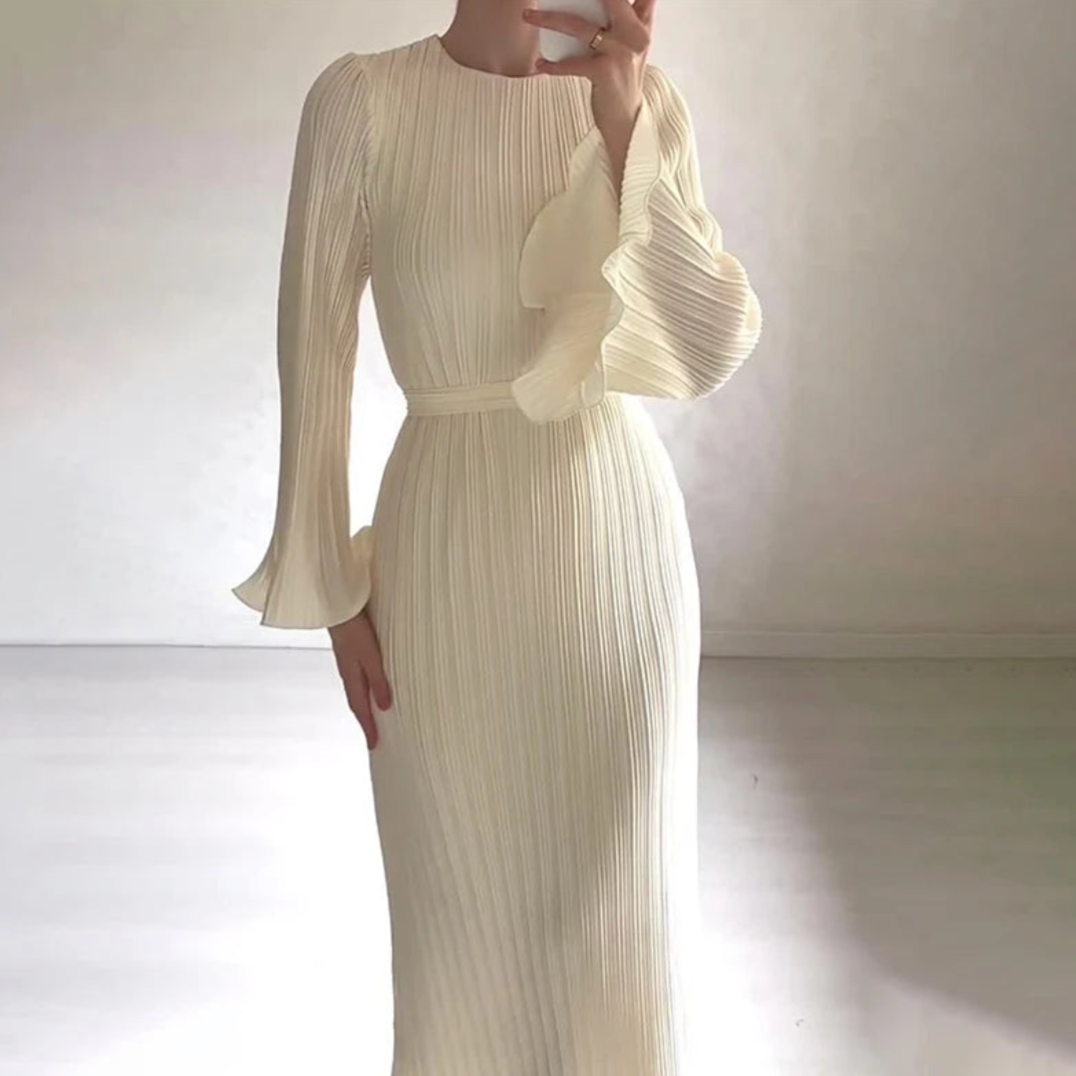 Women Pleated Ruffle Sleeves Maxi Dress | Hollie