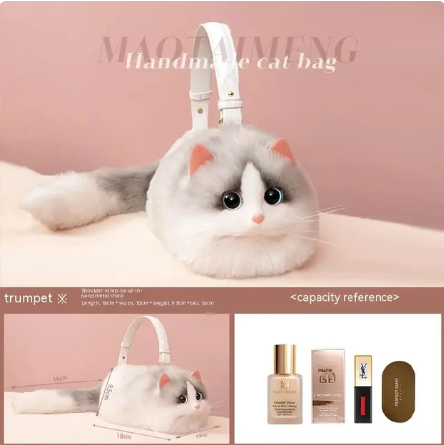 Variant image for Women Handbag Cat Design Plush | Whimsical Kitty-10