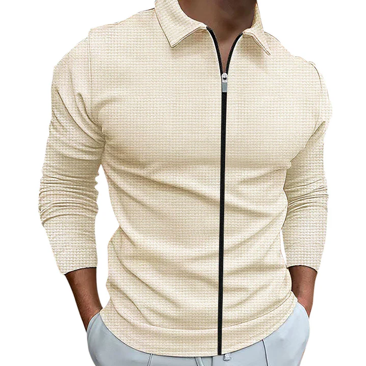 Men's Zip-Up Shirt White Cotton | Classic Style-3