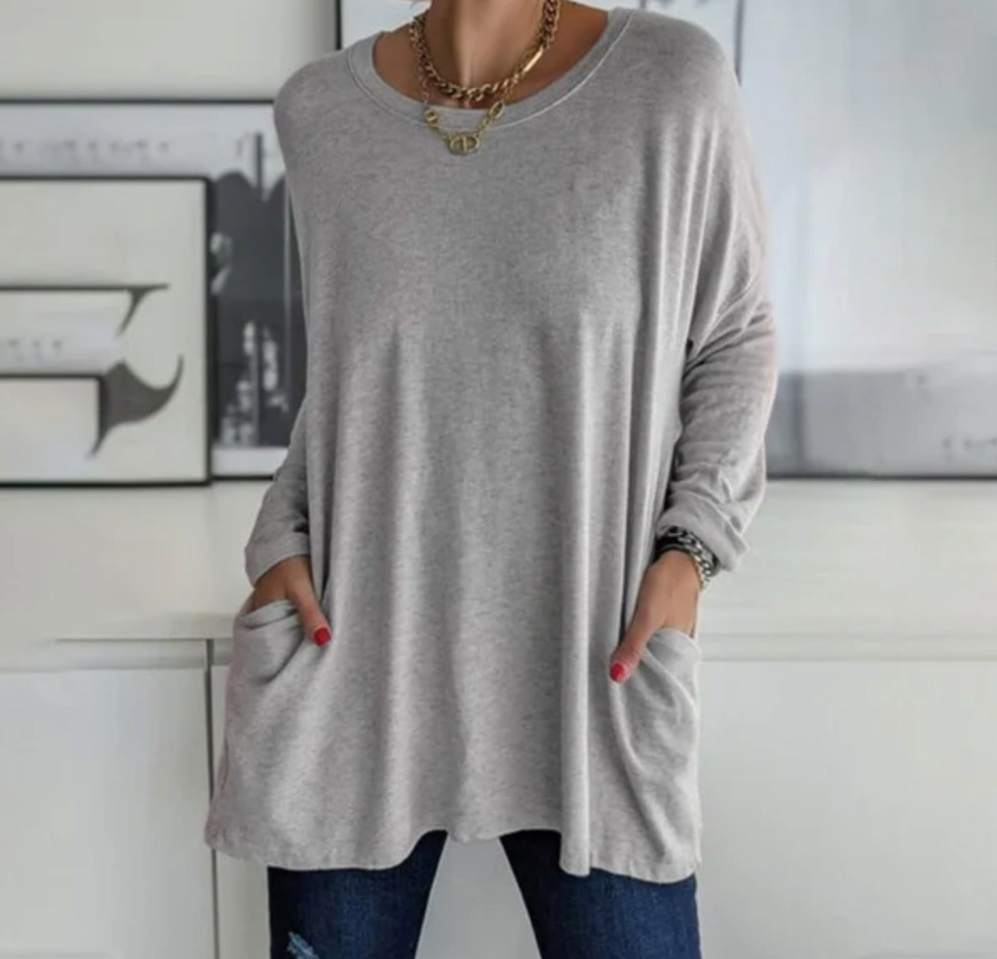 Variant image for Women Long Sleeve Blouse Black Cotton | Ava-15