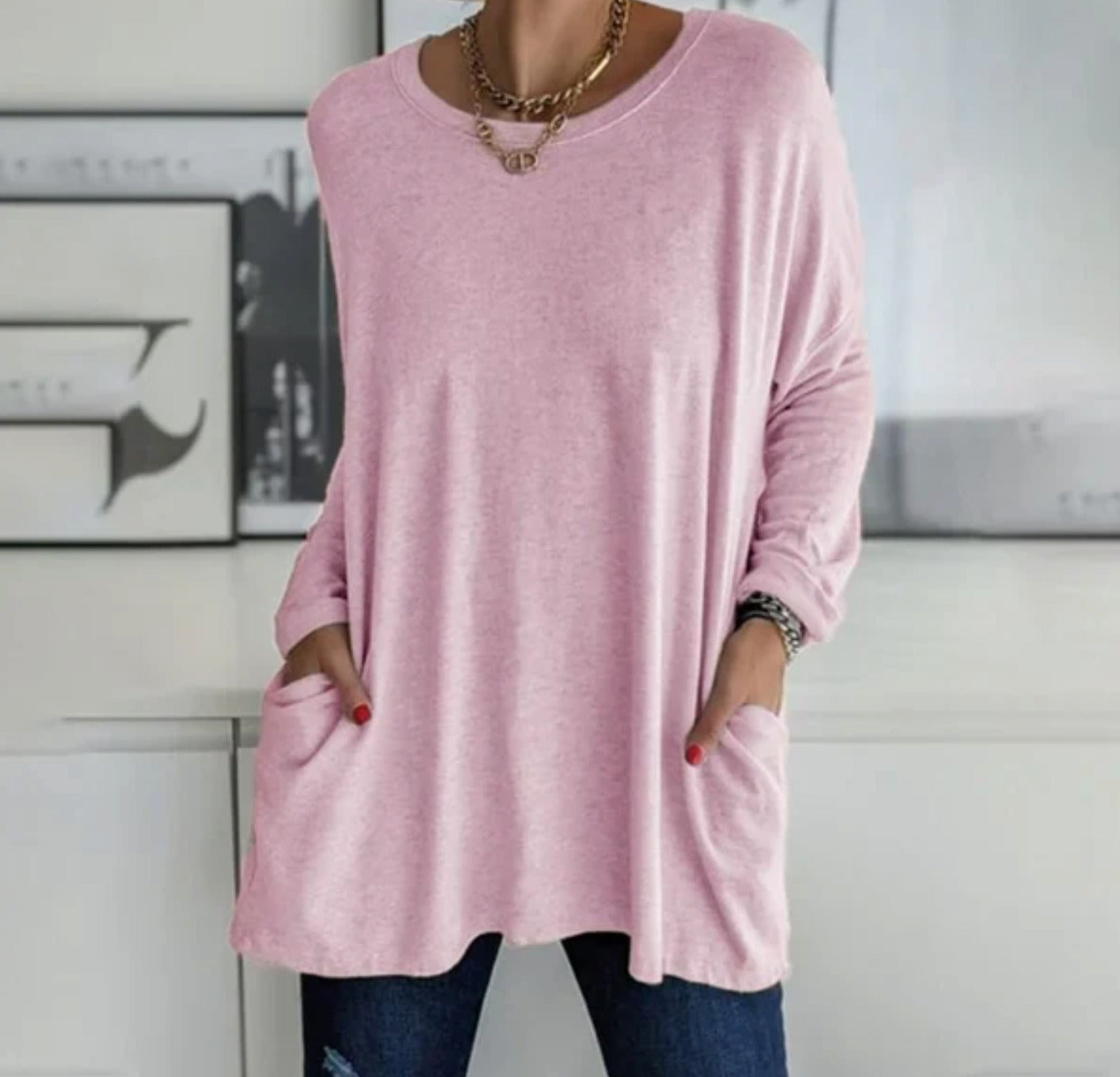 Variant image for Women Long Sleeve Blouse Black Cotton | Ava-43