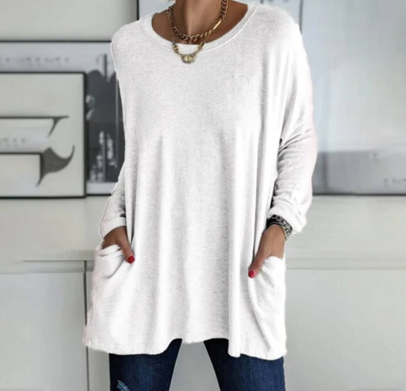 Variant image for Women Long Sleeve Blouse Black Cotton | Ava-36