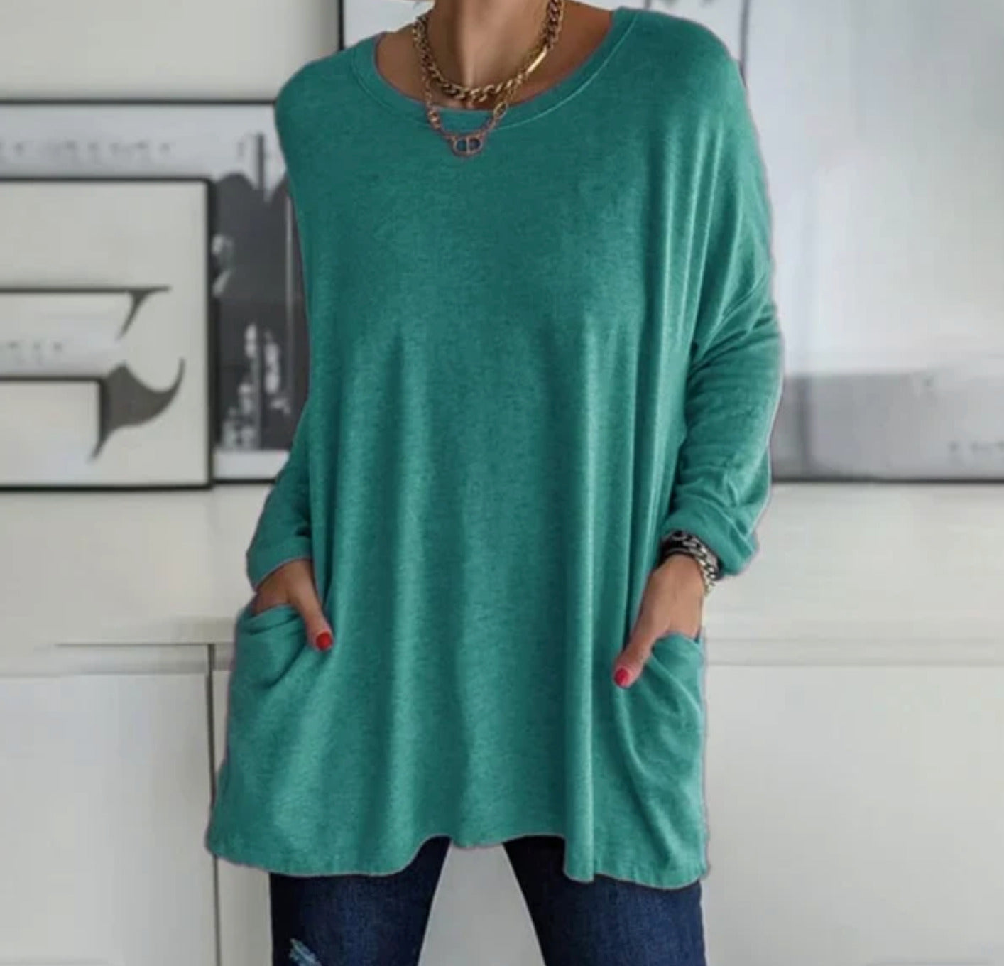 Variant image for Women Long Sleeve Blouse Black Cotton | Ava-50