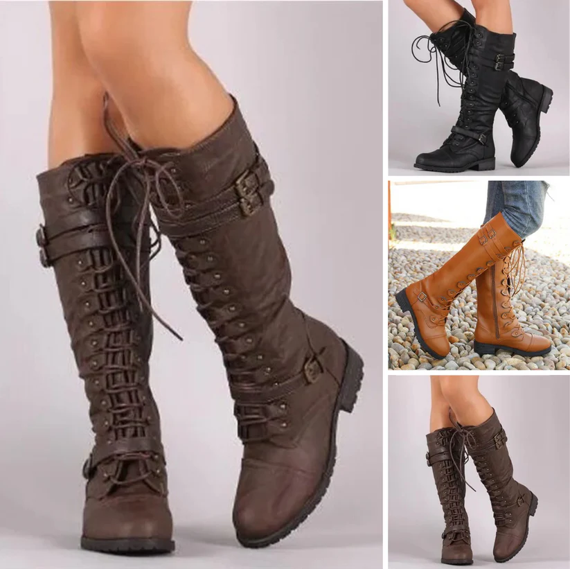 Women Combat Boots Black Leather | Berit-4