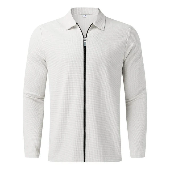 Men's Zip-Up Shirt White Cotton | Classic Style-1
