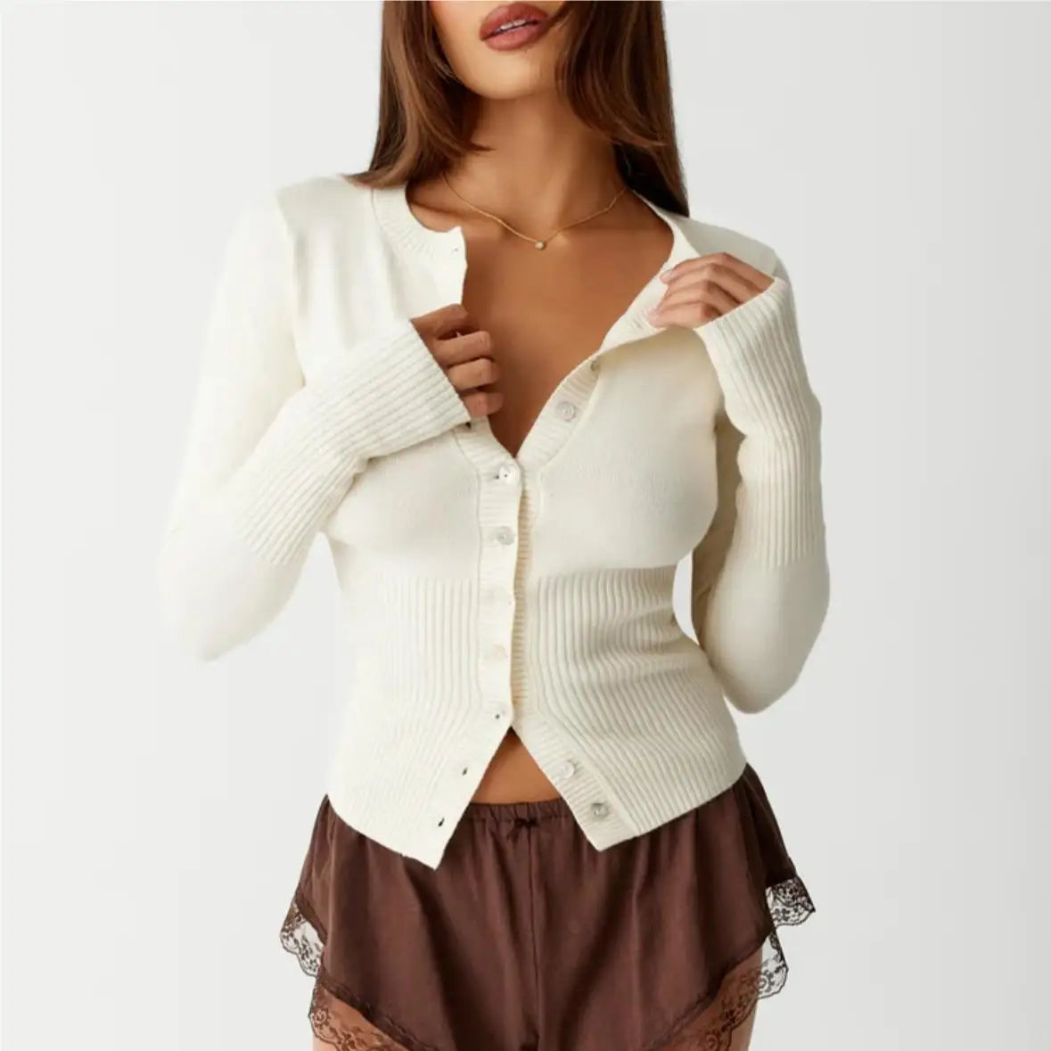 Women Ribbed Button-Up Cropped Cardigan | Elenora