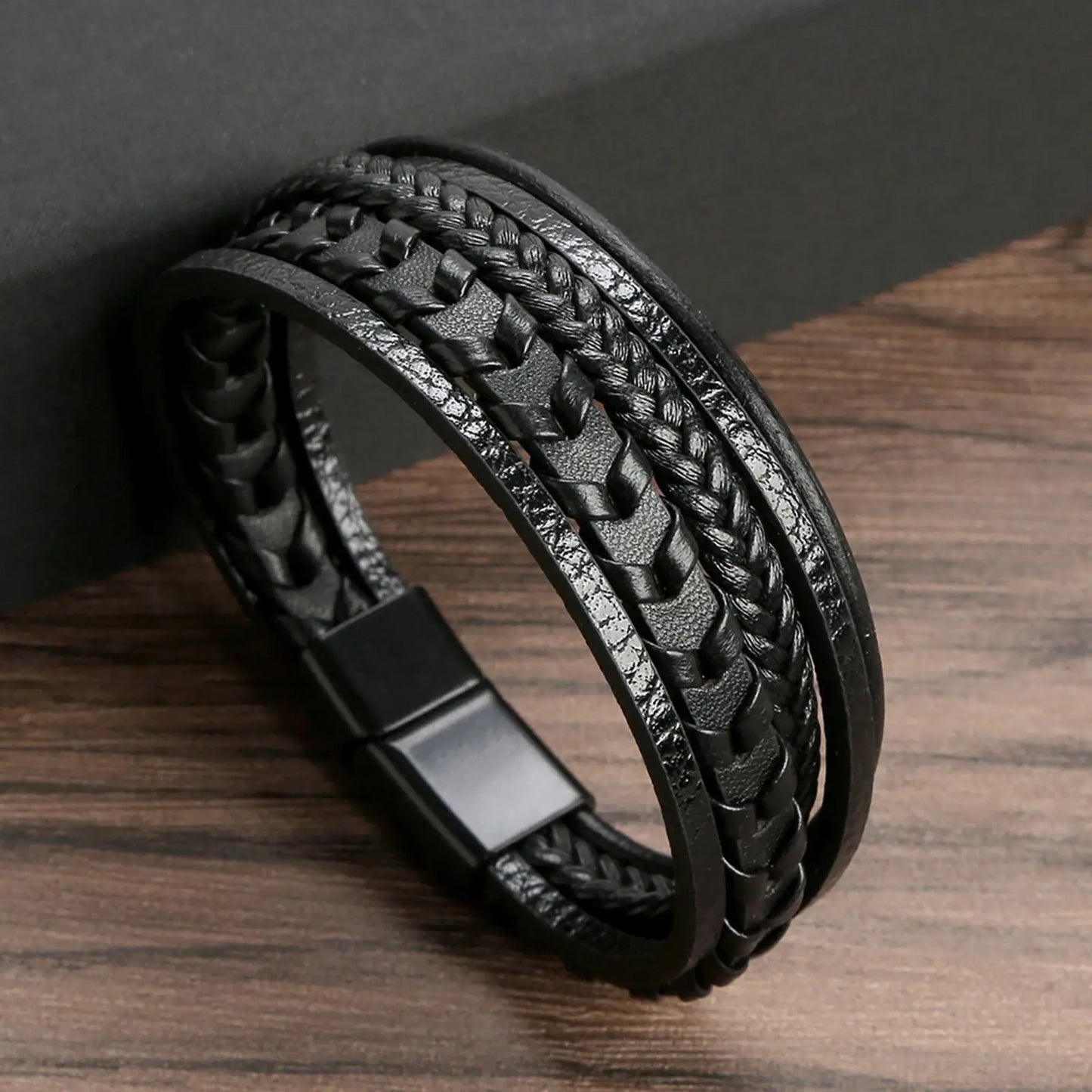 Variant image for Men's Leather Bracelet Black Multilayer | Urban Style-7