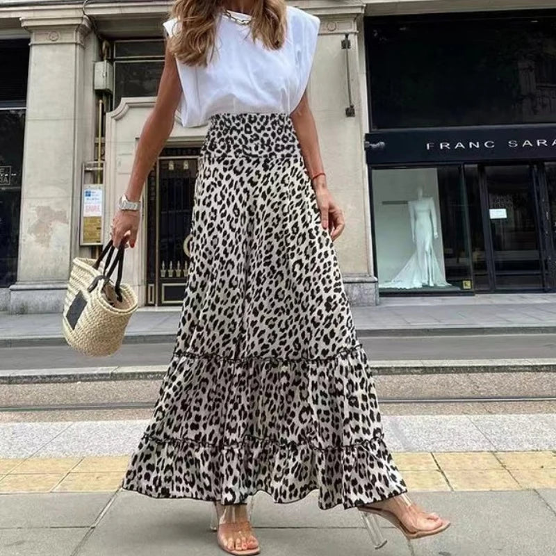 Women Leopard Print Tiered Maxi Skirt | Beatriz