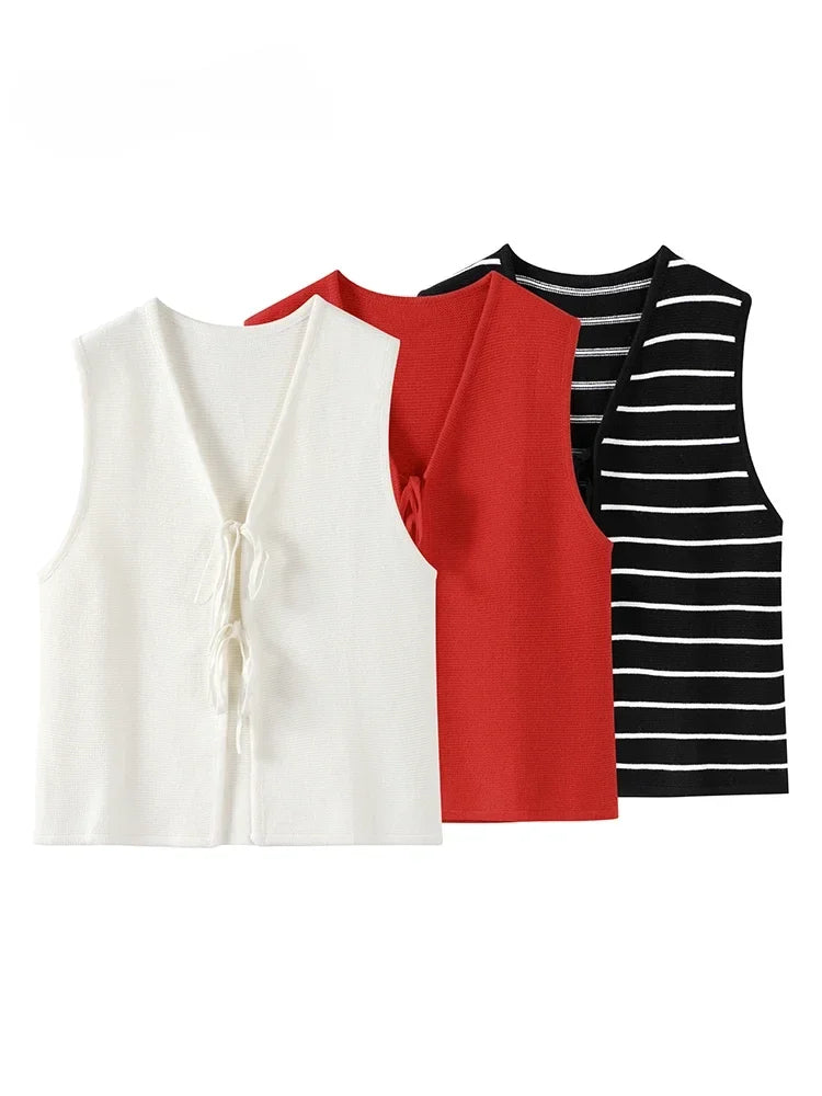 Women Striped Tie-Front Knit Vest | Imogen