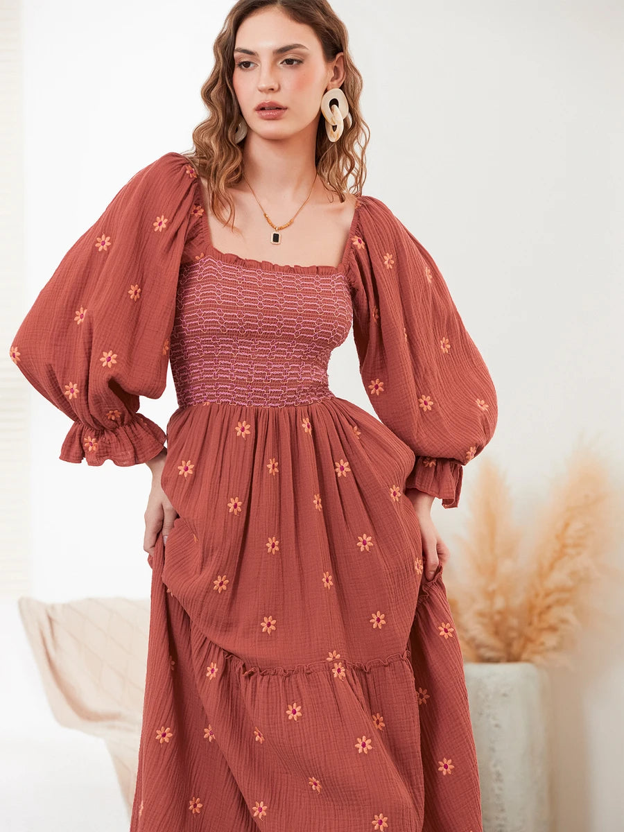 Women Off-Shoulder Smocked Maxi Dress | Kaira