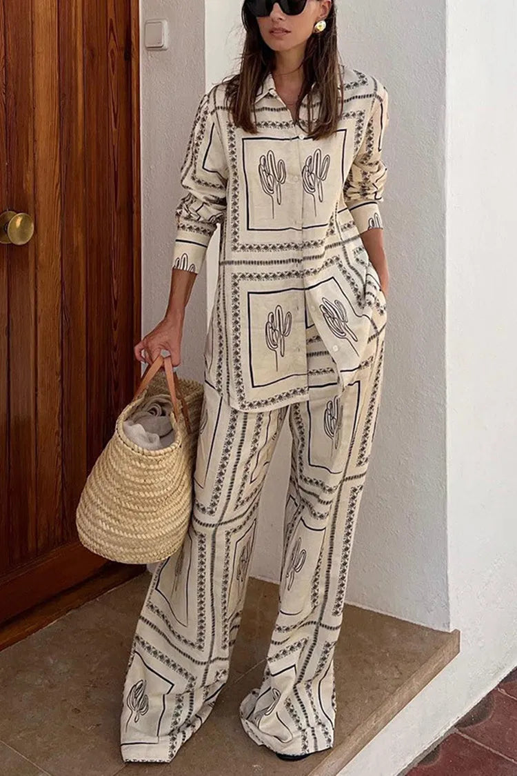 Women Rustic Cactus Print Two-Piece Set | Elodie