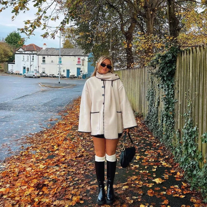 Oversized Contrast Stitch Coat | Chia