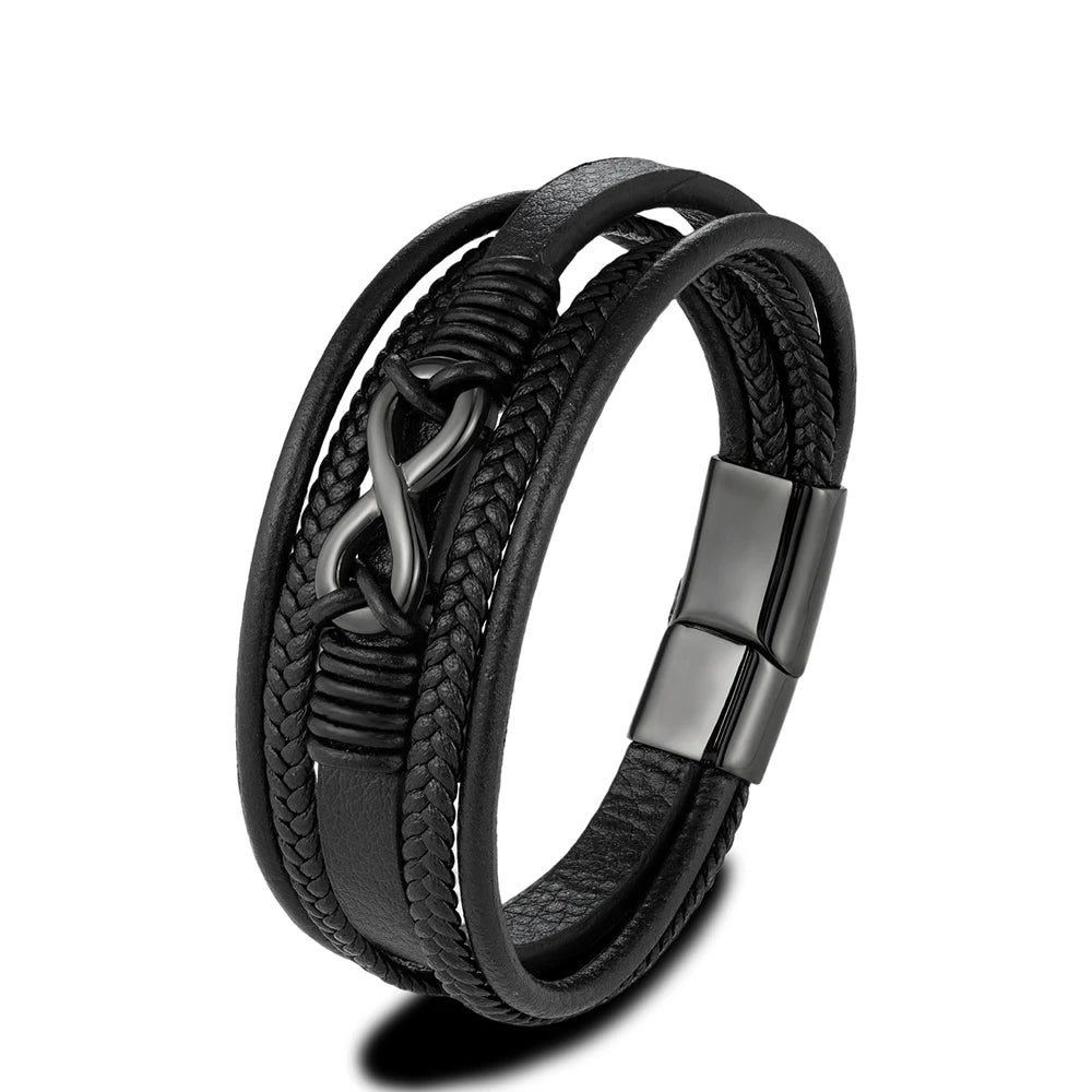 Variant image for Men's Bracelet Black Leather Stainless Steel | Classic-17
