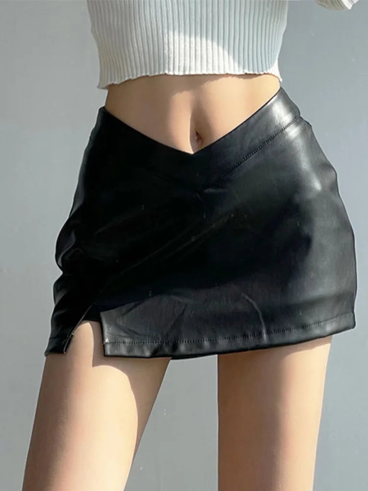 Women Faux Leather Wrap Skirt | Elvira