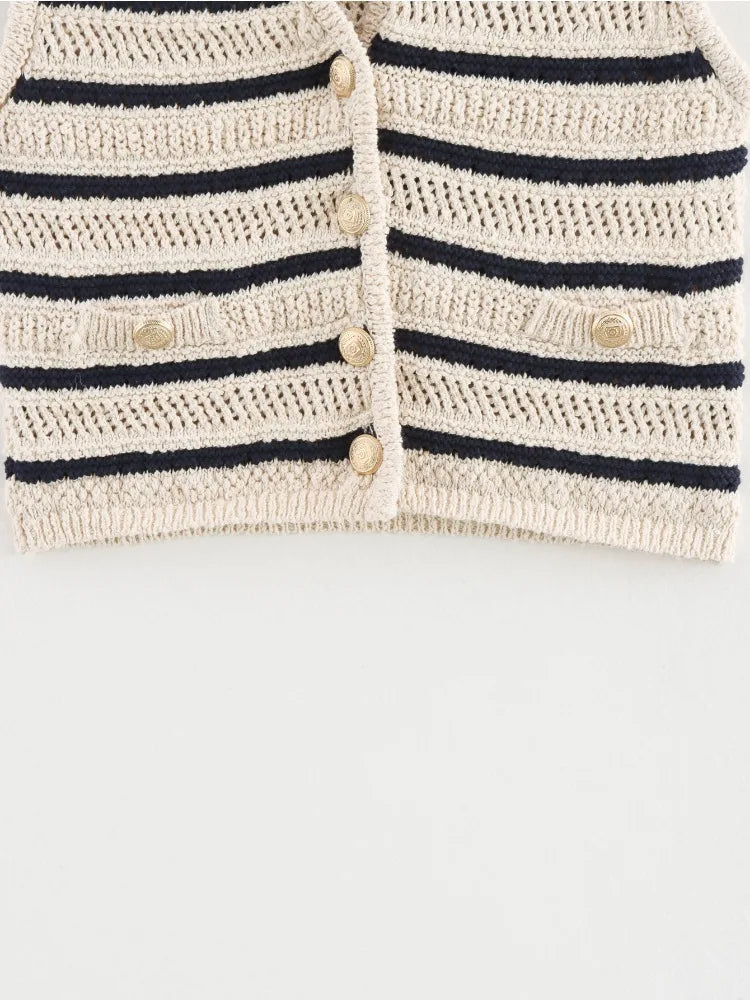 Women Striped Crochet Vest | Adriana
