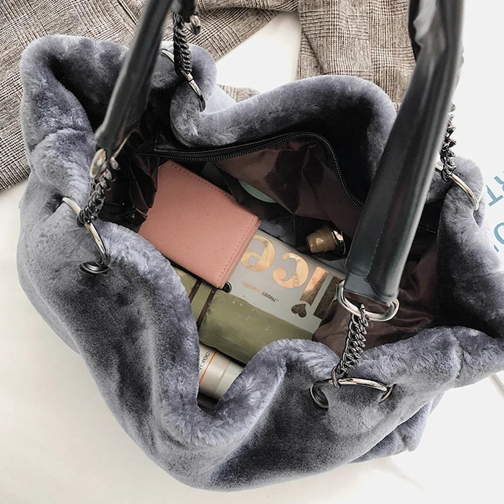 Women Soft Faux Fur Tote Bag | Tara