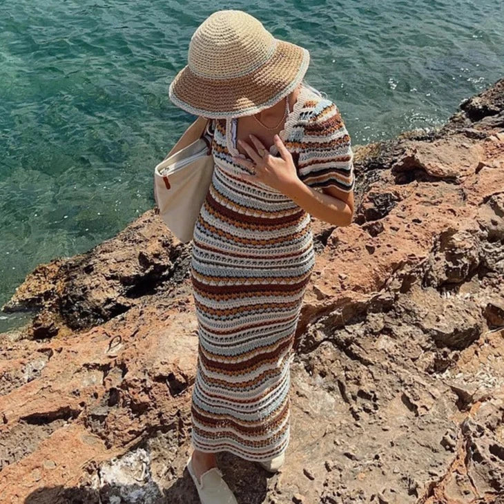 Women Striped Crochet Knitted Dress | Nia