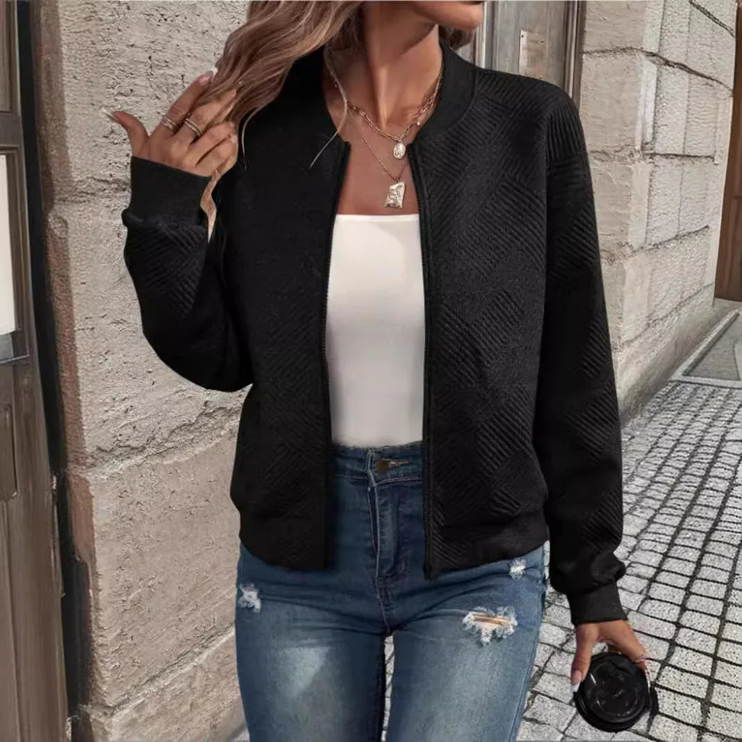Women Textured Zip-Free Bomber Jacket | Fayana
