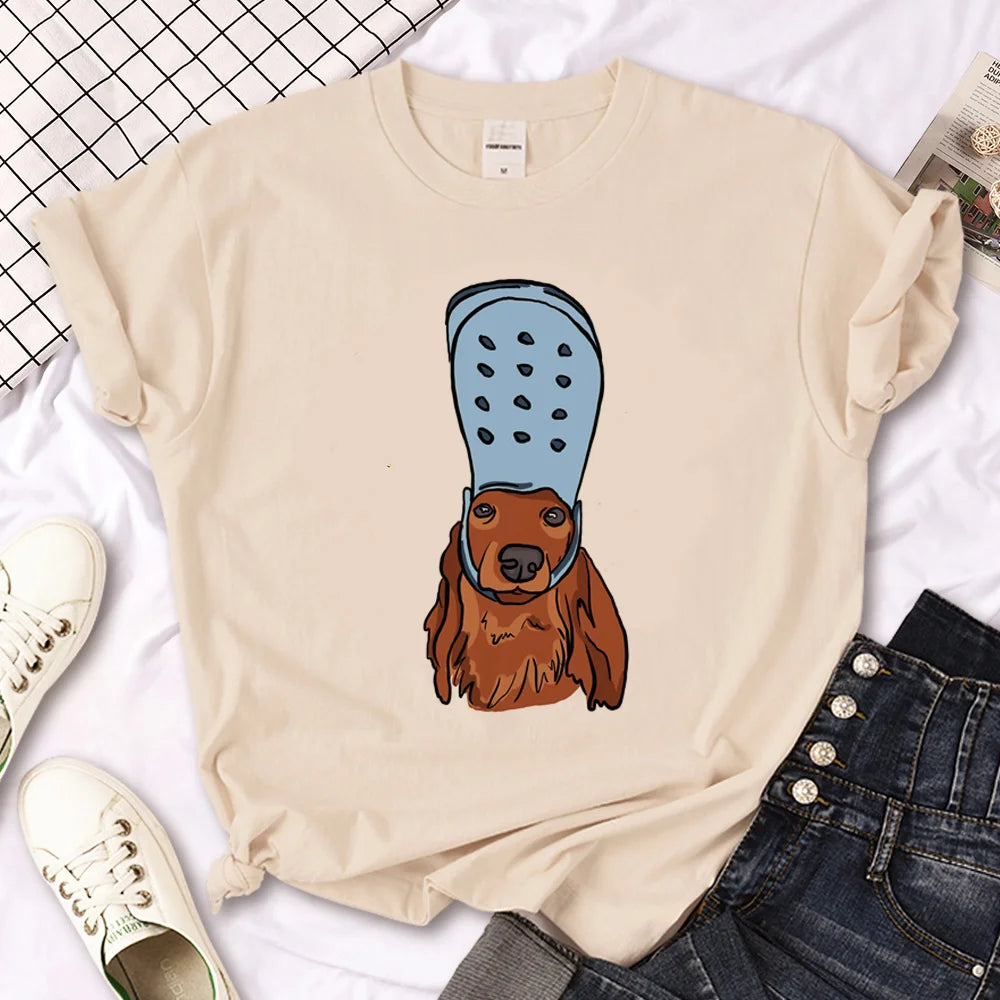Variant image for Women T-Shirt White Cotton | Dachshund Graphic Tees-5