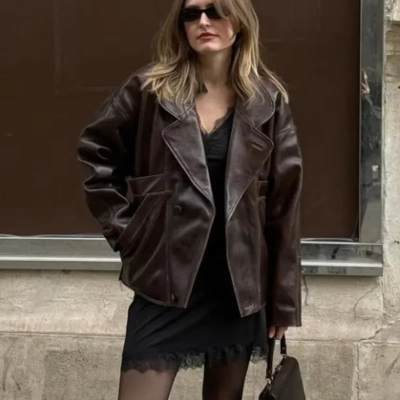 Women Faux Leather Jacket Burgundy | Autumn Chic-1