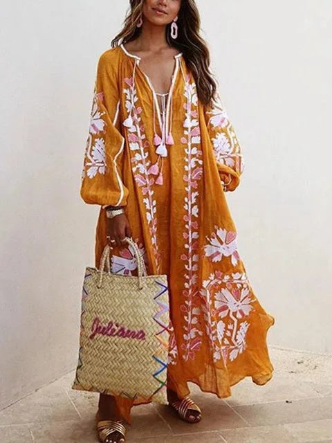 Variant image for Women Maxi Dress Boho Print Cotton | Elegant Lady-5