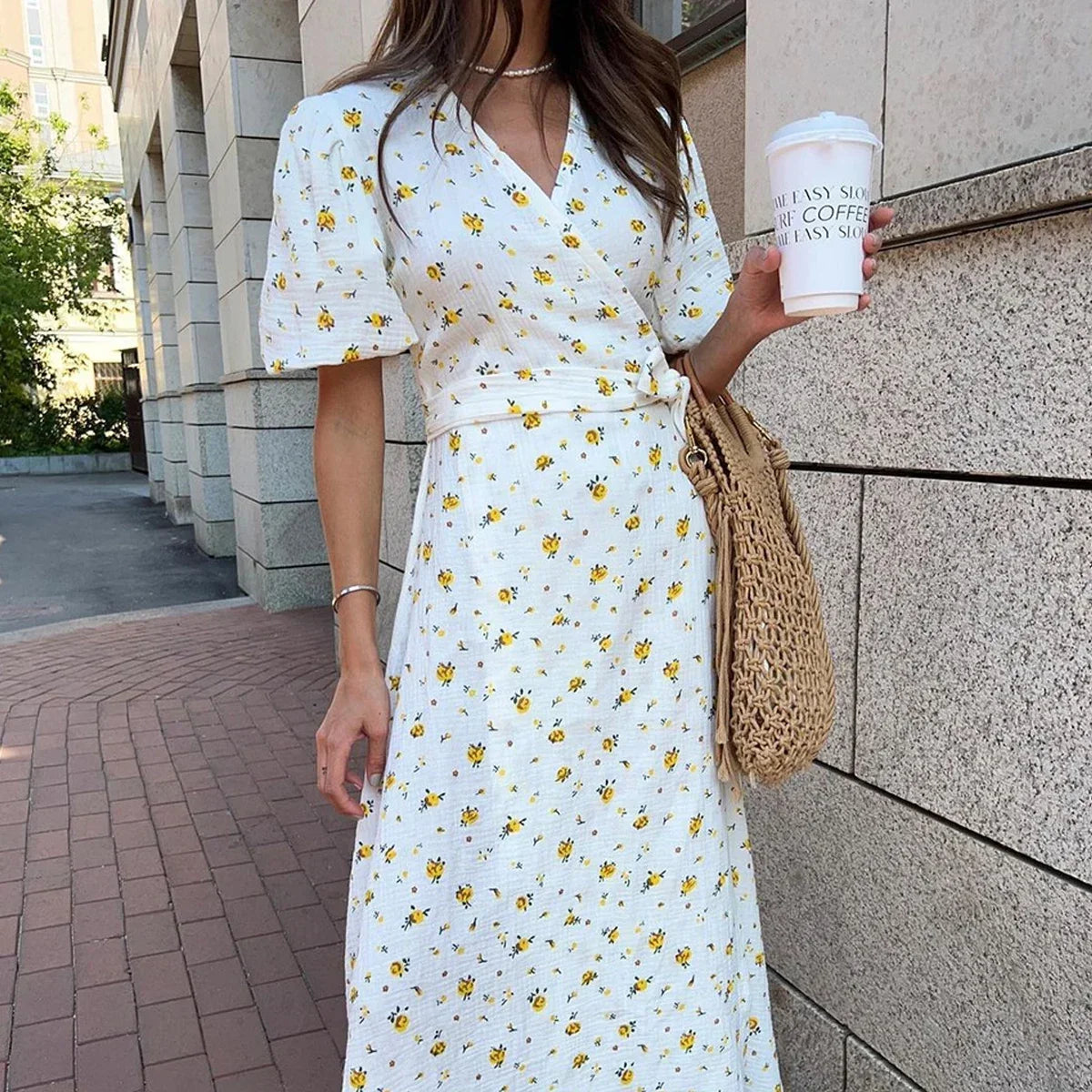 Women Floral Wrap Midi Dress | Daisy
