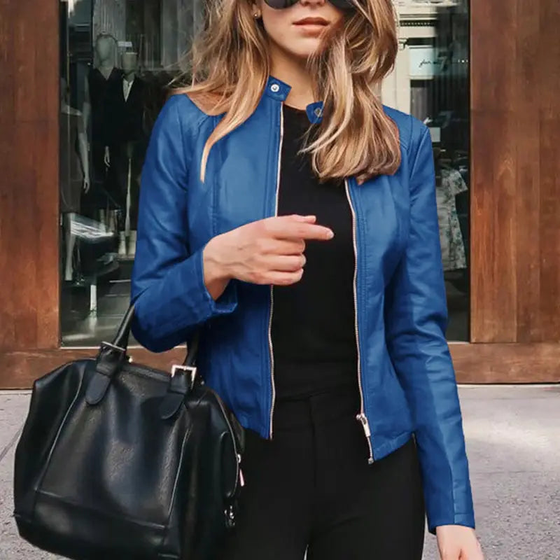 Women Classic Zip-Up Faux Leather Jacket | Kali