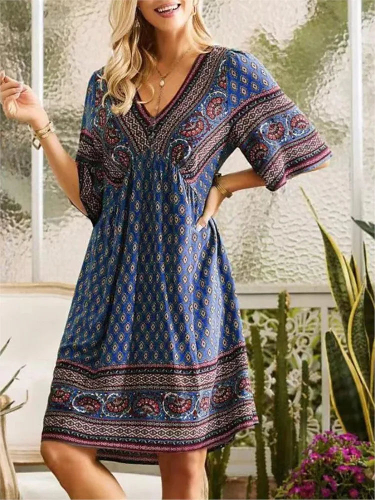 Women Floral V-Neck Babydoll Mini Dress | Rosalyn