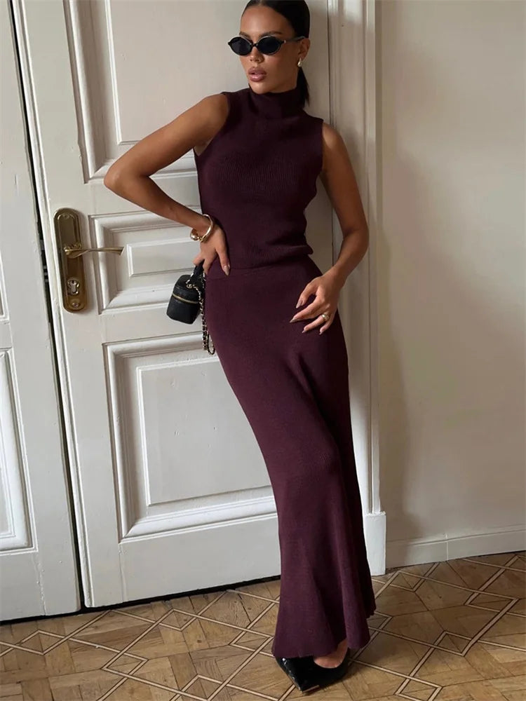 Women Sleeveless Knit Two-Piece Set | Melvina