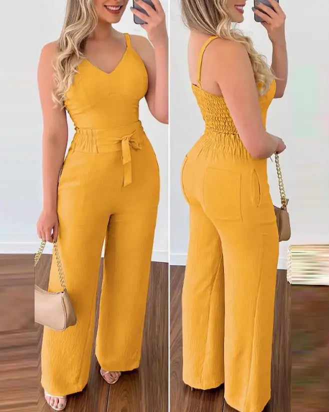 Women Shirred Two-Piece Jumpsuit Set | Sadie