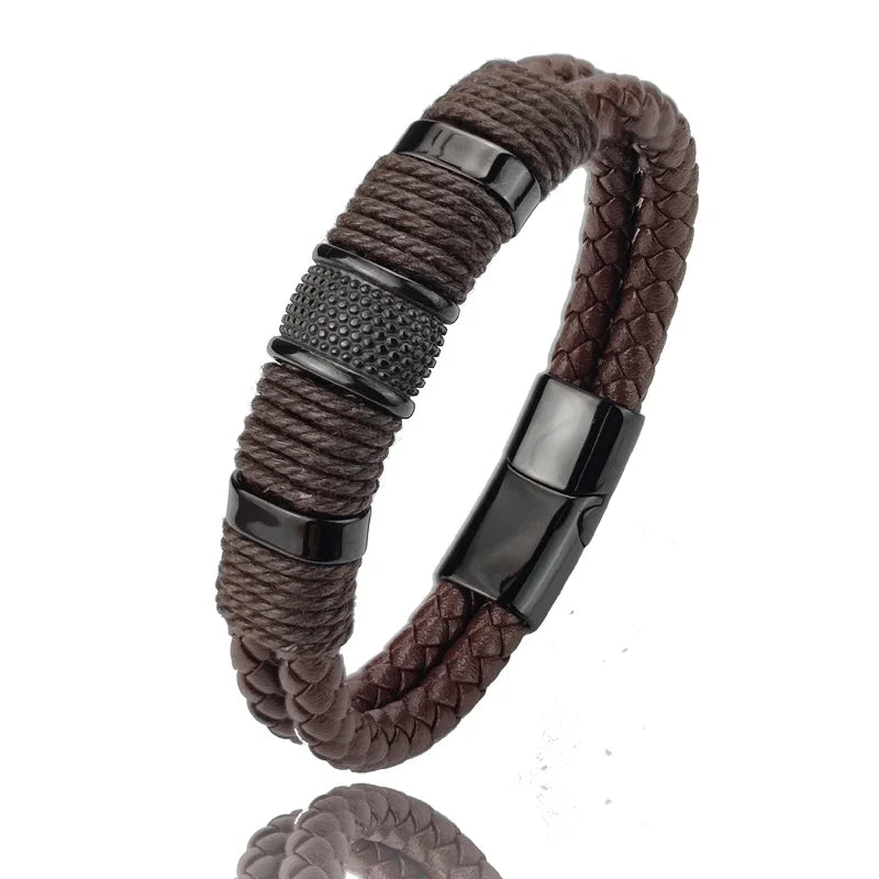 Variant image for Men's Leather Bracelet Brown Stainless Steel | Classic Elegance-8