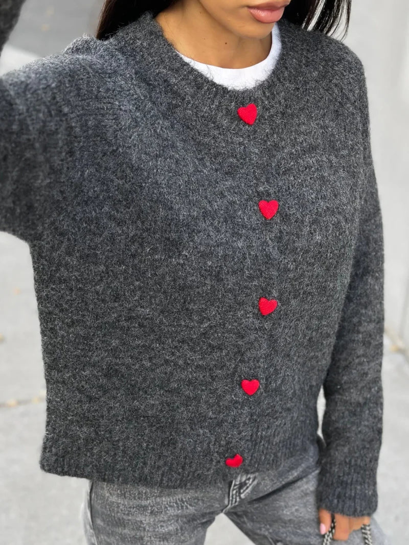 Women Heart Button Knitted Cardigan | Edwina