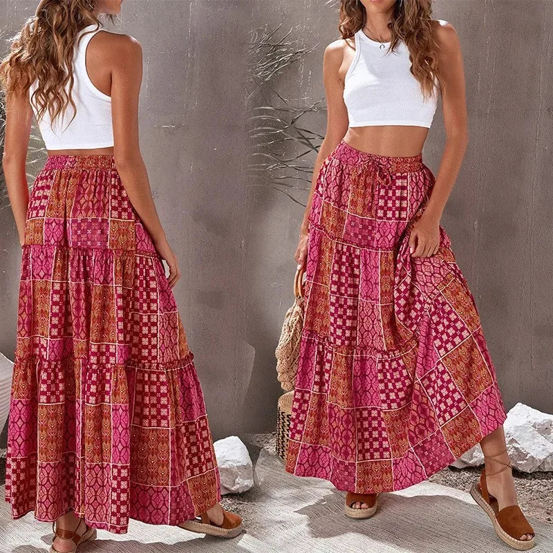 Women Bohemian Patchwork Maxi Skirt | Amara