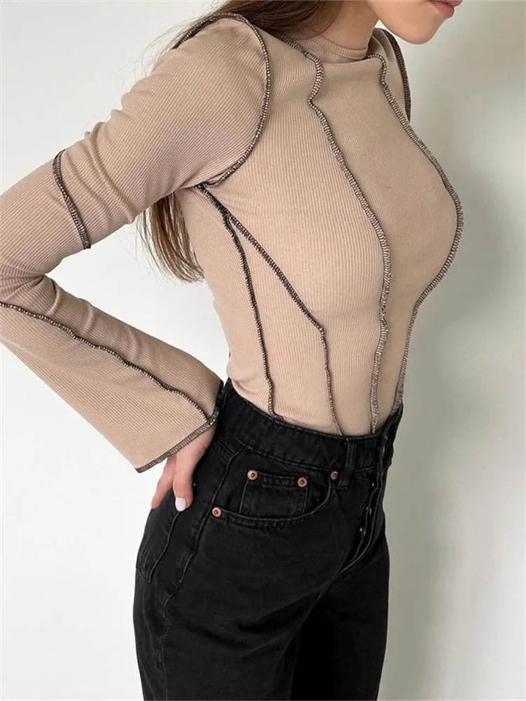 Women Striped Contrast Stitching Top | Rosalba