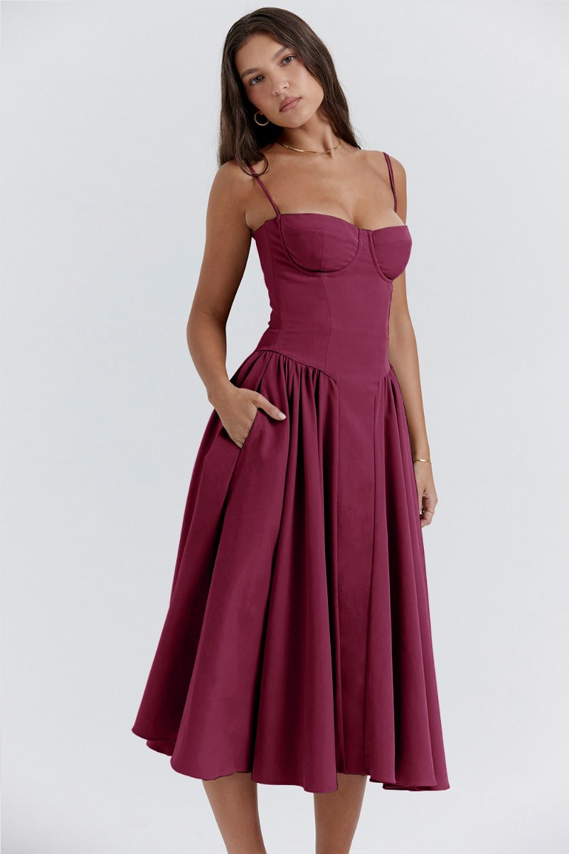 Women Chic Sleeveless Midi Sun Dress With Corset Fit | Tulum