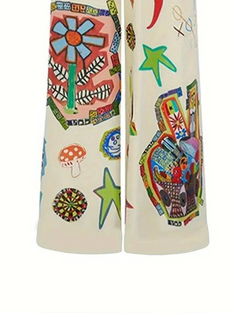 Women Boho Graphic Print Wide-Leg Pants | Reina