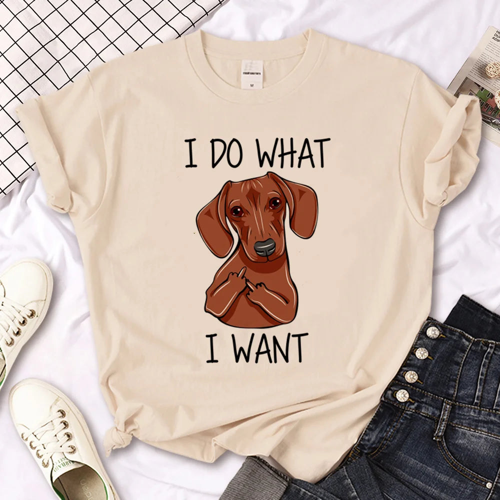 Variant image for Women T-Shirt White Cotton | Dachshund Graphic Tees-3