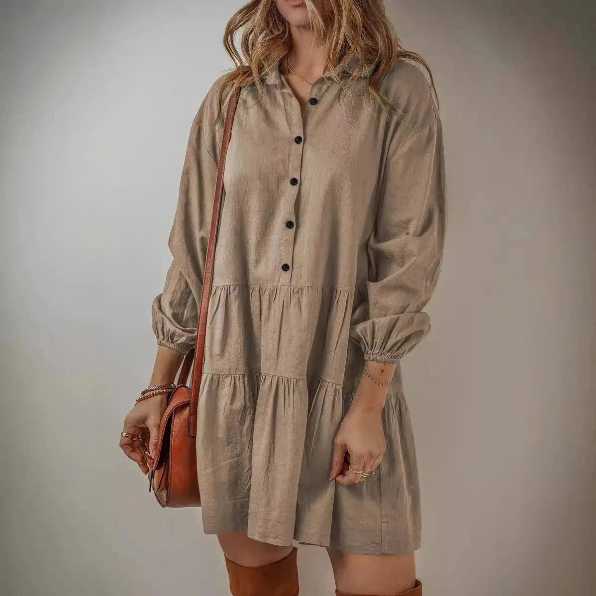 Women Pleated Shirt Dress | Jolina