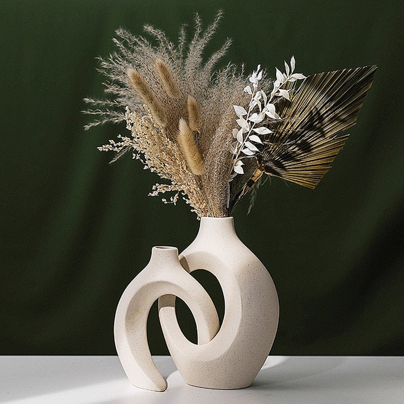 Decorative Double Vase White Ceramic | Modern Elegance 1