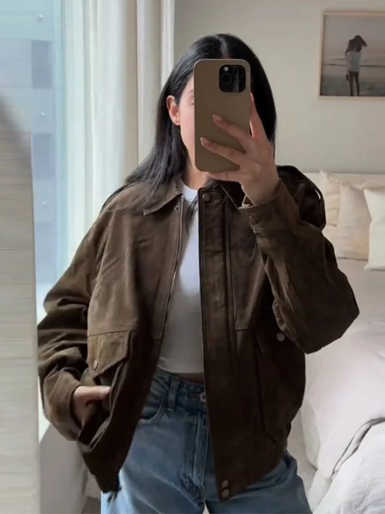 Women Jacket Brown Suede | Chic Style-5