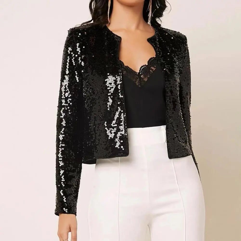 Women Sequin Open Front Jacket | Aveline