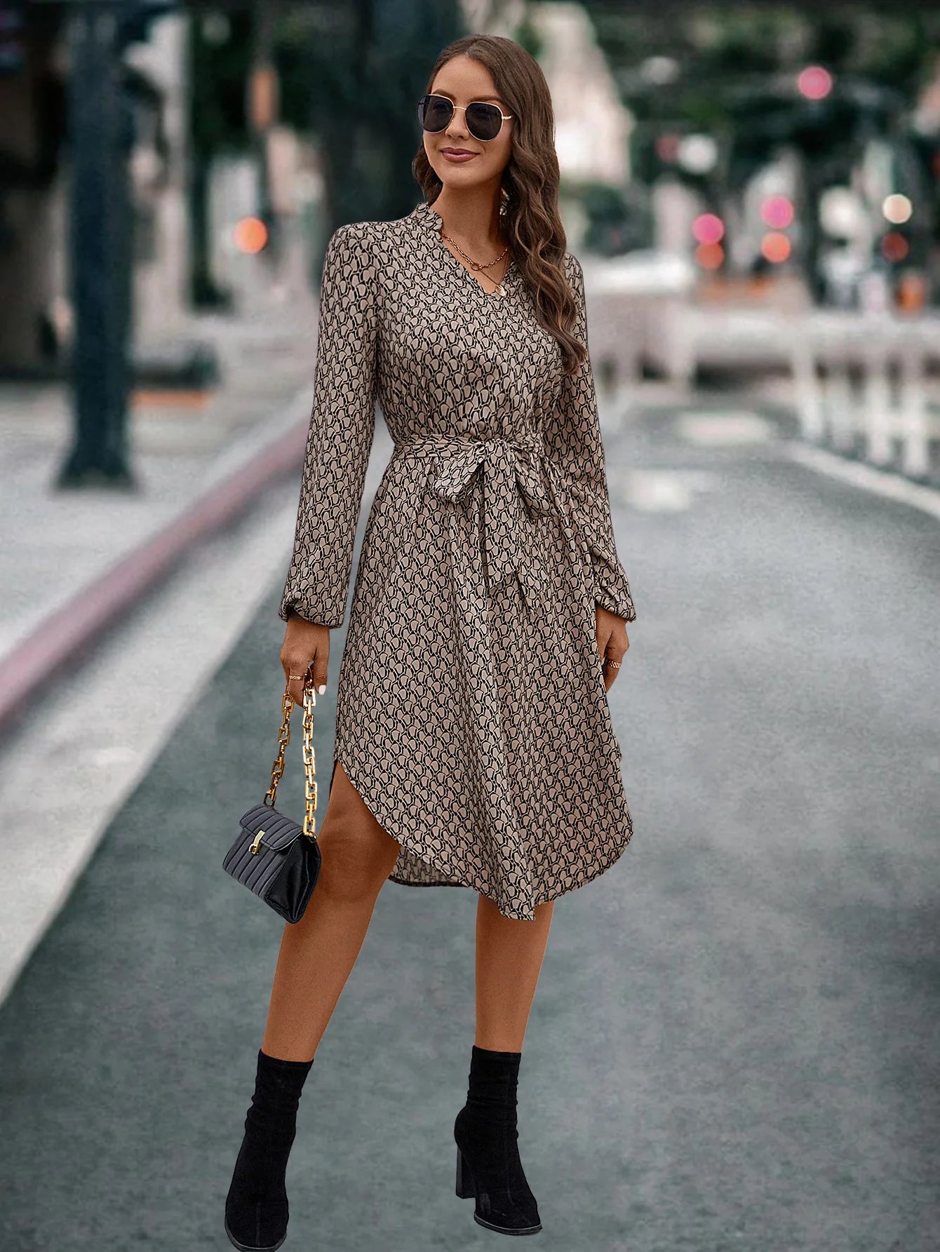 Variant image for Women Casual Dress Blue Print Polyester | Elegant Autumn Style-1